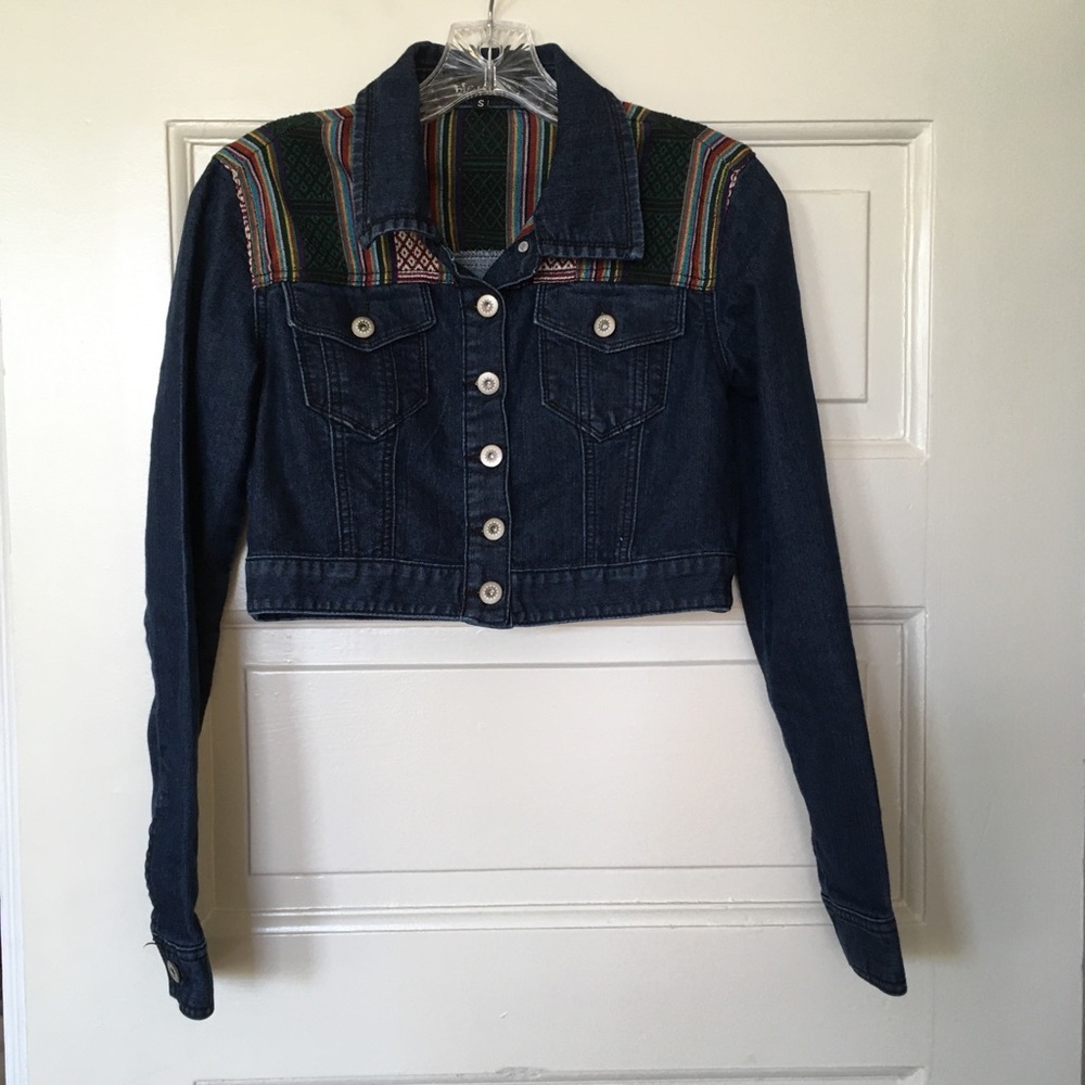 Mono B cropped denim jacket with ethnic detail